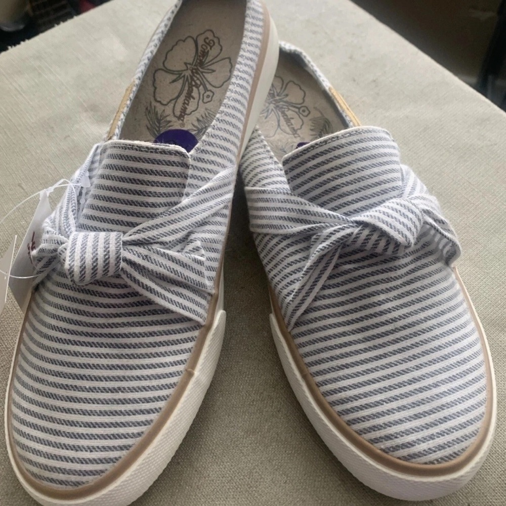Tommy Bahama Blue and White Striped Loafers